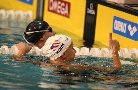 DURBAN, SOUTH AFRICA - OCTOBER 17:   Jessica Hardy of USA celebrates her World Record during the finals  session on Day 2 of the  FINA / Arena Swimming World Cup from the Kings Park Aquatic Center on October 16, 2009 in Durban, South Africa.  <br /><br /><span class="help">(Photo by Anesh Debiky / Swim SA /Gallo Images/GettyImages)</span>