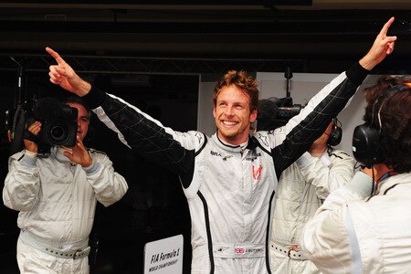SAO PAULO, BRAZIL - OCTOBER 18:  Jenson Button of Great Britain and Brawn GP celebrates in parc ferme after clinching the F1 World Drivers Championship during the Brazilian Formula One Grand Prix at the Interlagos Circuit on October 18, 2009 in Sao Paulo, Brazil.  <br /><br /><span class="help">(Photo by Clive Mason/Getty Images)</span>