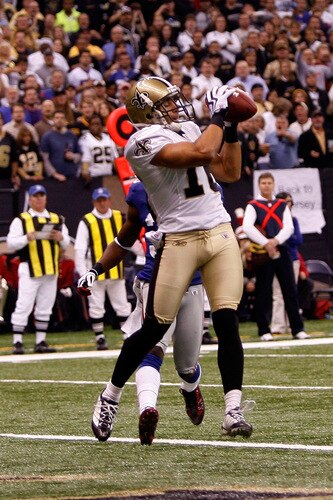 NEW ORLEANS - OCTOBER 18:  Lance Moore #16 of the New Orleans Saints catches a touchdown pass against the New York Giants at the Louisiana Superdome on October 18, 2009 in New Orleans, Louisiana.  <br /><br /><span class="help">(Photo by Chris Graythen/Getty Images)</span>