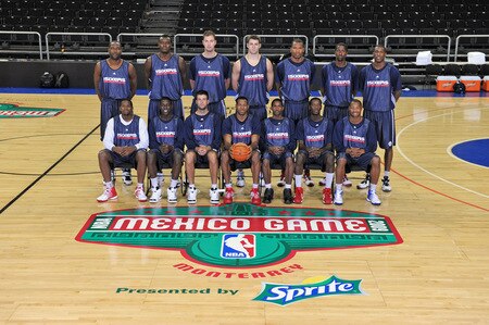MONTERREY, MEXICO - OCTOBER 18: The Philadelphia 76ers pose for a team photo before the game against the Phoenix Suns  on October 18, 2009 at the Arena Monterrey in Monterrey, Mexico.  <br /><br /><span class="help">(Photo by Jesse D. Garrabrant/NBAE via Getty Images)</span>