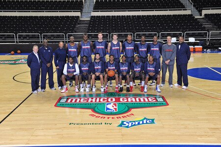 MONTERREY, MEXICO - OCTOBER 18: The Philadelphia 76ers pose for a team photo before the game against the Phoenix Suns on October 18, 2009 at the Arena Monterrey in Monterrey, Mexico.  <br /><br /><span class="help">(Photo by Jesse D. Garrabrant/NBAE via Getty Images)</span>