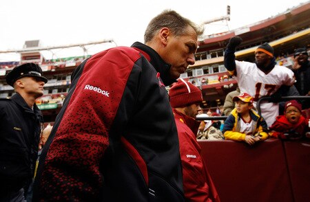 LANDOVER, MD - OCTOBER 18:  Washington Redksins head coach Jim Zorn walks off the field after his team lost to the Kansas Chiefs October 18, 2009 at FedEx Field in Landover, Maryland. Chiefs kicker Ryan Succop had 4 field goals as the Chiefs won the game 14-6.  <br /><br /><span class="help">(Photo by Win McNamee/Getty Images)</span>