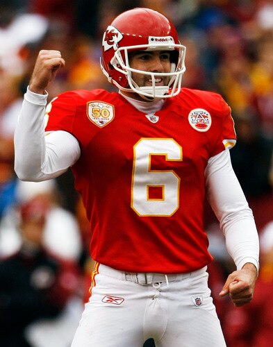 LANDOVER, MD - OCTOBER 18:  Kicker Ryan Succop #6 of the Kansas City Chiefs reacts to a third quarter field goal against the Washington Redskins during their game on October 18, 2009 at FedEx Field in Landover, Maryland. Succop had 4 field goals as the Chiefs won the game 14-6.  <br /><br /><span class="help">(Photo by Win McNamee/Getty Images)</span>