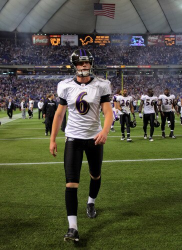 MINNEAPOLIS - OCTOBER 18:  Place kicker Steve Hauschka #6 of the Baltimore Ravens leaves the field following the game after he missed a 44 yard attempt at a game winning field goal with time expiring against the Minnesota Vikings looks on during NFL action at Hubert H. Humphrey Metrodome on October 18, 2009 in Minneapolis, Minnesota. The Vikings defeated the Ravens 33-31.  <br /><br /><span class="help">(Photo by Doug Pensinger/Getty Images)</span>
