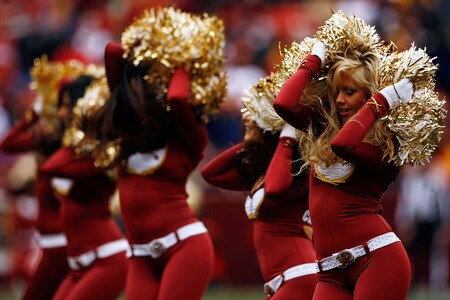 LANDOVER, MD - OCTOBER 18:  Washington Redskins cheerleaders perform during a game against the Kansas City Chiefs October 18, 2009 at FedEx Field in Landover, Maryland.The Chiefs won the game 14-6.  <br /><br /><span class="help">(Photo by Win McNamee/Getty Images)</span>