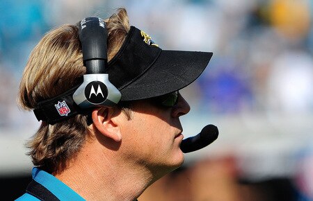 JACKSONVILLE, FL - OCTOBER 18: Head coach Jack Del Rio of the Jacksonville Jaguars watches the action during the game at Jacksonville Municipal Stadium on October 18, 2009 in Jacksonville, Florida. <br /><br /><span class="help">(Photo by Sam Greenwood/Getty Images)</span>