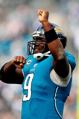 JACKSONVILLE, FL - OCTOBER 18: David Garrard #9 of the Jacksonville Jaguars celebrates a touchdown against the St. Louis Rams at the Jacksonville Municipal Stadium on October 18, 2009 in Jacksonville, Florida. <br /><br /><span class="help">(Photo by Sam Greenwood/Getty Images)</span>