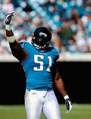 JACKSONVILLE, FL - OCTOBER 18: Clint Ingram #51 of the Jacksonville Jaguars asks the crowd for noise during the game against the Jacksonville Municipal Stadium on October 18, 2009 in Jacksonville, Florida. <br /><br /><span class="help">(Photo by Sam Greenwood/Getty Images)</span>