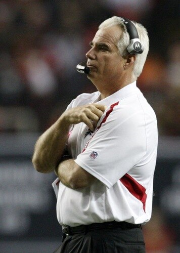 ATLANTA - OCTOBER 18:  Head coach Mike Smith of the Atlanta Falcons watches the first quarter of the game against the Chicago Bears at the Georgia Dome on October 18, 2009 in Atlanta, Georgia. <br /><br /><span class="help">(Photo by Kevin C. Cox/Getty Images)</span>