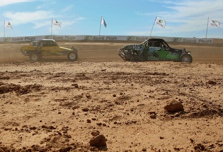 WITTMANN, AZ - OCTOBER 18:  LOORRS unlimited buggy drivers Justin Davis (R) and Joe Whiteley compete in the Lucas Oil Off Road Racing Series on October 18, 2009 at the Speedworld Off Road Park in Wittmann, Arizona  <br /><br /><span class="help">(Photo by Christian Petersen/Getty Images)</span>
