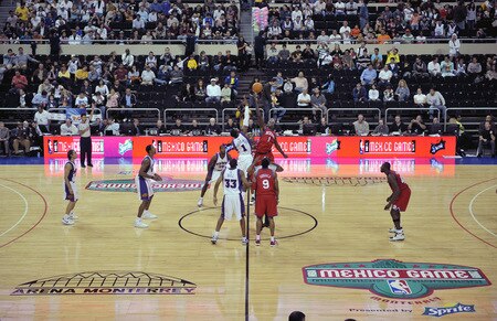 MONTERREY, MEXICO - OCTOBER 18:  Samuel Dalembert #1 of the Philadelphia 76ers jumps for the basketball against Amar'e Stoudemire #1 of the Phoenix Suns during a preseason game at Arena Monterrey on October 18, 2009 in Monterrey, Nuevo Leon, Mexico. <br /><br /><span class="help">(Photo by David Dow/NBAE via Getty Images)</span>