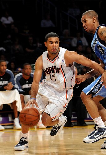 LOS ANGELES, CA - OCTOBER 18:  D.J. Augustin #14 of the Charlotte Bobcats drives against Eric Maynor #3 of the Utah Jazz durng a preseason game at Staples Center on October 18, 2009 in Los Angeles, California.  <br /><br /><span class="help">(Photo by Lisa Blumenfeld/NBAE/Getty Images)</span>