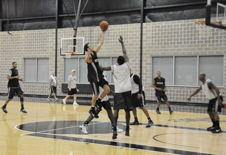 SAN ANTONIO - OCTOBER 19: Manu Ginobili of the San Antonio Spurs puts up a shot during training camp on October 19, 2009 at the AT&T Center in San Antonio, Texas. <br /><br /><span class="help">(Photo by D. Clarke Evans/NBAE via Getty Images)</span>