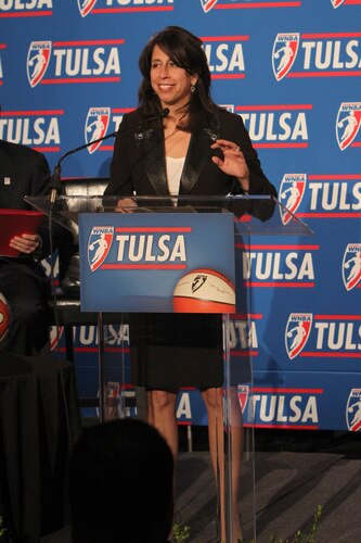 TULSA, OK - OCTOBER 20:    WNBA President Donna Orender speaks at the WNBA Press Conference at the Mayo Hotel on October 20, 2009 in Tulsa, Oklahoma.   <br /><br /><span class="help">(Photo by Rich Crimi/NBAE via Getty Images)</span>