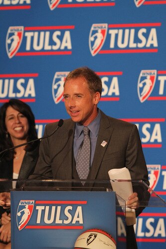TULSA, OK - OCTOBER 20:    Investor David Box speaks at the WNBA Press Conference at the Mayo Hotel on October 20, 2009 in Tulsa, Oklahoma.   <br /><br /><span class="help">(Photo by Rich Crimi/NBAE via Getty Images)</span>