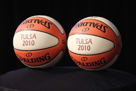 TULSA, OK - OCTOBER 20:   Basketballs are on display at the WNBA press conference at the Mayo Hotel on October 20, 2009 in Tulsa, Oklahoma.   <br /><br /><span class="help">(Photo by Rich Crimi/NBAE via Getty Images)</span>