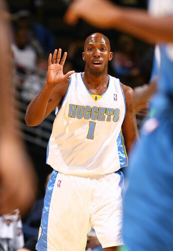 DENVER - OCTOBER 20: Chauncey Billups #7 of the Denver Nuggets directs a play against the Minnesota Timberwolves on October 20, 2009 at the Pepsi Center in Denver, Colorado. <br /><br /><span class="help">(Photo by Garrett W. Ellwood/NBAE via Getty Images)</span>