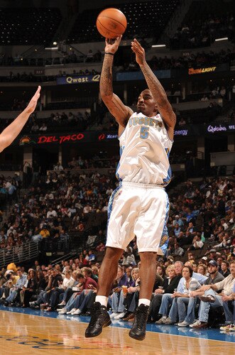 DENVER - OCTOBER 20: J.R. Smith #5 of the Denver Nuggets takes a shot against the Minnesota Timberwolves on October 20, 2009 at the Pepsi Center in Denver, Colorado. <br /><br /><span class="help">(Photo by Garrett W. Ellwood/NBAE via Getty Images)</span>