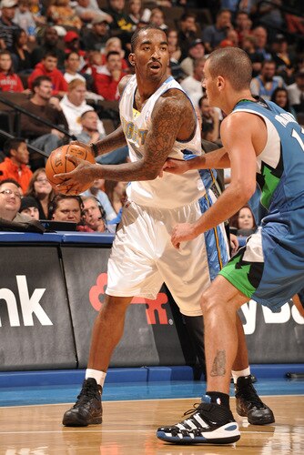 DENVER - OCTOBER 20: J.R. Smtih #5 of the Denver Nuggets goes to the basket against the Minnesota Timberwolves on October 20, 2009 at the Pepsi Center in Denver, Colorado. <br /><br /><span class="help">(Photo by Garrett W. Ellwood/NBAE via Getty Images)</span>