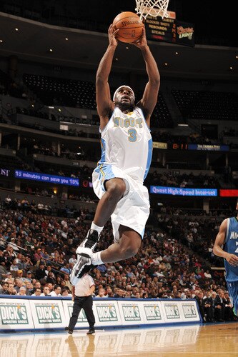 DENVER - OCTOBER 20: Ty Lawson #3 of the Denver Nuggets goes to the basket against the Minnesota Timberwolves on October 20, 2009 at the Pepsi Center in Denver, Colorado. <br /><br /><span class="help">(Photo by Garrett W. Ellwood/NBAE via Getty Images)</span>