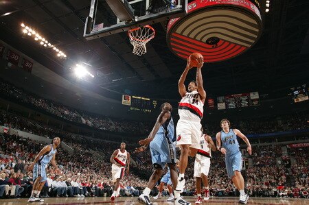 PORTLAND, OR - OCTOBER 20: Andre Miller #24 of the Portland Trail Blazers goes up for a shot over Paul Millsap #24 of the Utah Jazz during a preseason game on October 20, 2009 at the Rose Garden Arena in Portland, Oregon. <br /><br /><span class="help">(Photo by Sam Forencich/NBAE via Getty Images)</span>
