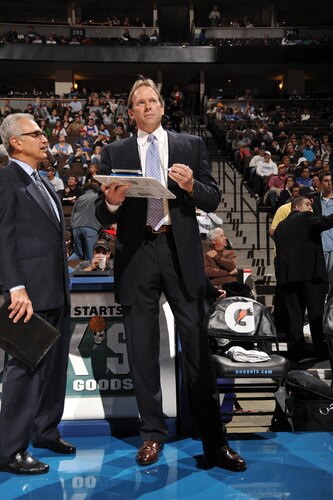 DENVER - OCTOBER 20: Head coach Kurt Rambis of the Minnesota Timberwolves gets ready prior to the game against the Denver Nuggets on October 20, 2009 at the Pepsi Center in Denver, Colorado. <br /><br /><span class="help">(Photo by Garrett W. Ellwood/NBAE via Getty Images)</span>