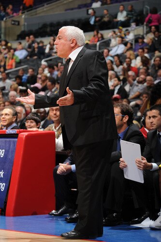 LOS ANGELES - OCTOBER 20:  Head Coach Pinhas Gershon of Maccabi Electra Tel Aviv questions a call during a game against the Los Angeles Clippers at Staples Center on October 20, 2009 in Los Angeles, California. <br /><br /><span class="help">(Photo by Noah Graham/NBAE via Getty Images)</span>