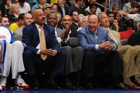 LOS ANGELES - OCTOBER 20:  Assistant coaches John Lucas, Tony Brown, and Fred Vinson of the Los Angeles Clippers sit with Head Coach Mike Dunleavy during their game against Maccabi Electra Tel Aviv at Staples Center on October 20, 2009 in Los Angeles, California. <br /><br /><span class="help">(Photo by Andrew D. Bernstein/NBAE via Getty Images)</span>