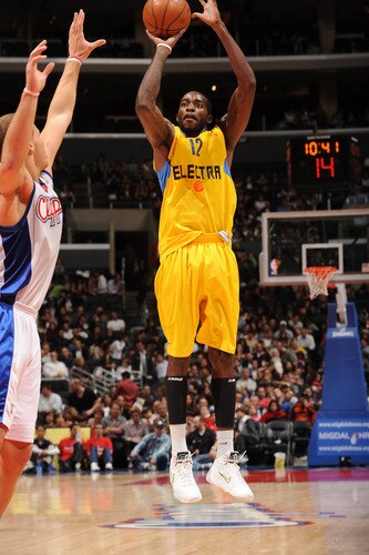 LOS ANGELES - OCTOBER 20:  Stephane Lasme #12 of Maccabi Electra Tel Aviv shoots during a game against the Los Angeles Clippers at Staples Center on October 20, 2009 in Los Angeles, California. <br /><br /><span class="help">(Photo by Andrew D. Bernstein/NBAE via Getty Images)</span>