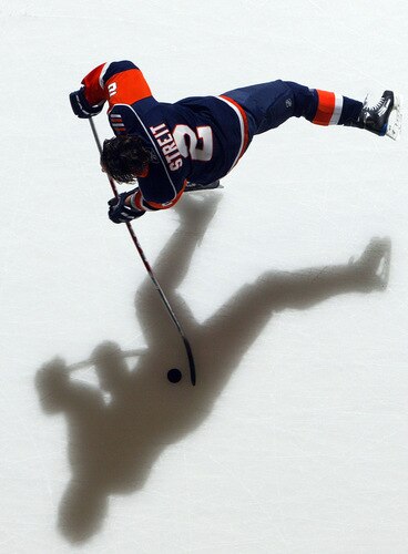 UNIONDALE, NY - OCTOBER 21:  Mark Streit #2 of the New York Islanders warms up before playing against the Carolina Hurricanes on October 21, 2009 at Nassau Coliseum in Uniondale, New York.  <br /><br /><span class="help">(Photo by Jim McIsaac/Getty Images)</span>