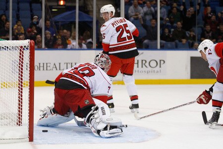 UNIONDALE, NY- OCTOBER 21: Cam Ward #30 of the Carolina Hurricanes lets a goal by in the first period by Matt Moulson #26 of the New York Islanders during the game on October 21, 2009 at  in Uniondale, NY.  <br /><br /><span class="help">(Photo by Jared Wickerham/Getty Images)</span>