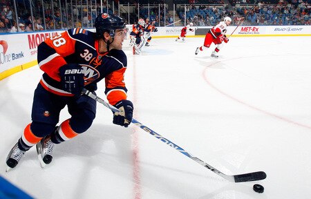 UNIONDALE, NY - OCTOBER 21:  Jack Hillen #38 of the New York Islanders skates against the Carolina Hurricanes on October 21, 2009 at Nassau Coliseum in Uniondale, New York.  <br /><br /><span class="help">(Photo by Jim McIsaac/Getty Images)</span>