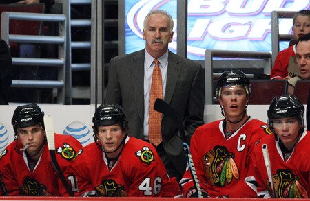 CHICAGO - OCTOBER 21: Head coach Joel Quenneville of the Chicago Blackhawks watches as his team takes on the Vancouver Canucks at the United Center on October 14, 2009 in Chicago, Illinois. The Canucks defeated the Blackhawks 3-2. <br /><br /><span class="help">(Photo by Jonathan Daniel/Getty Images)</span>