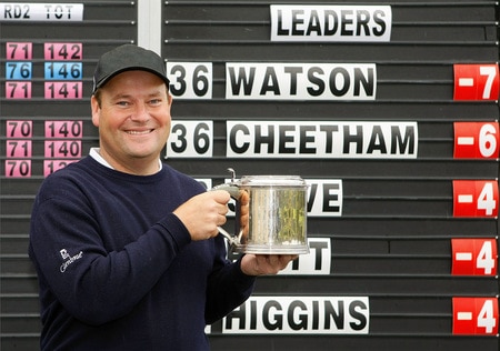 SUTTON COLDFIELD, ENGLAND - OCTOBER 22: Michael Watson of Wessex Golf Centre poses with the trophy after winning the Srixon PGA Playoff at The Little Aston Golf Club on October 22, 2009 in Sutton Coldfield, England. <br /><br /><span class="help">(Photo by Tom Dulat/Getty Images)</span>