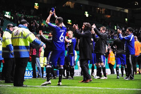 GLASGOW, SCOTLAND - OCTOBER 22:  Hamburg SV players and staff applaud their own fans after being prevented from approaching them by Celtic stewards after the UEFA Europa League Group C match between Celtic and Hamburg SV at Celtic Park on October 22, 2009 in Glasgow, Scotland.  <br /><br /><span class="help">(Photo by Mike Hewitt/Bongarts/Getty Images)</span>