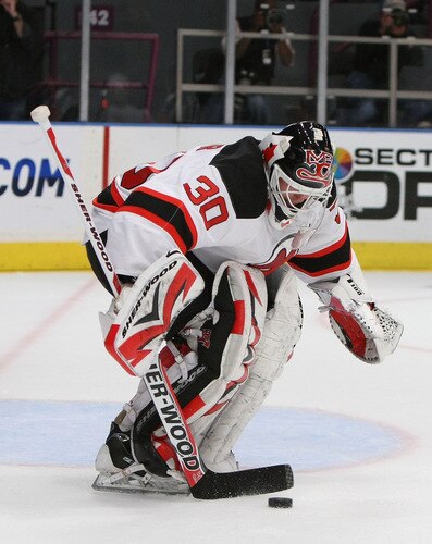 NEW YORK, NY - OCTOBER 22:  Martin Brodeur #30 of the New Jersey Devils makes a save against the New York Rangers during their game on October 22, 2009 at Madison Square Garden in New York City, New York.  <br /><br /><span class="help">(Photo by Al Bello/Getty Images)</span>