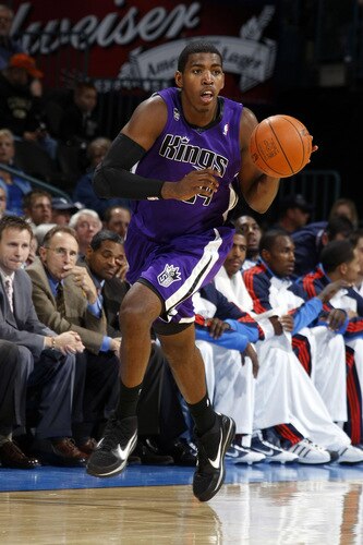 OKLAHOMA CITY - OCTOBER 22:  Jason Thompson #34 of the Sacremento Kings dribbles the ball up court during a game against the Oklahoma City Thunder on October 22, 2009 at the Ford Center in Oklahoma City, Oklahoma. <br /><br /><span class="help">(Photo by Layne Murdoch/NBAE via Getty Images)</span>