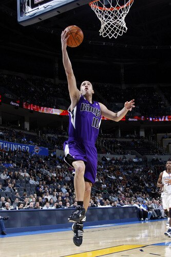 OKLAHOMA CITY - OCTOBER 22:  Sergio Rodriguez #10 of the Sacremento Kings goes up for a lay up during a game against the Oklahoma City Thunder on October 22, 2009 at the Ford Center in Oklahoma City, Oklahoma. <br /><br /><span class="help">(Photo by Layne Murdoch/NBAE via Getty Images)</span>