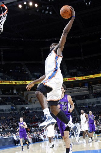 OKLAHOMA CITY - OCTOBER 22:  James Harden #13 of the Oklahoma City Thunder dunks the ball against the Sacremento Kings on October 22, 2009 at the Ford Center in Oklahoma City, Oklahoma. <br /><br /><span class="help">(Photo by Layne Murdoch/NBAE via Getty Images)</span>