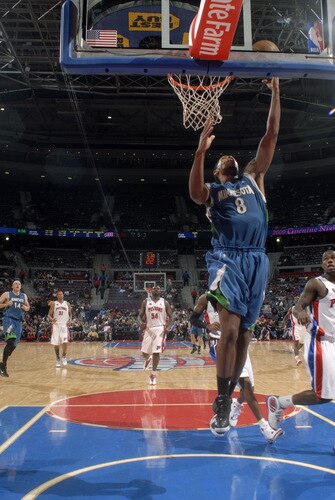 AUBURN HILLS, MI - OCTOBER 22:  Ryan Gomes #8 of the Minnesota Timberwolves goes up for a shot attempt past Rodney Stuckey #3 of the Detroit Pistons in a preseason game at the Palace of Auburn Hills on October 22, 2009 in Auburn Hills, Michigan.  <br /><br /><span class="help">(Photo by Allen Einstein/NBAE via Getty Images)</span>