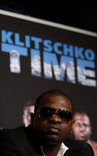 BERN, SWITZERLAND - OCTOBER 23: Kevin Johnson attends a press conference at the Post Finance Arena on October 23, 2009 in Bern, Switzerland. The writing in the back reads 'Klitschko Time'. The WBC Heavyweight Championship fight between Vitali Klitschko of Ukraine and Kevin Johnson of the United States will take place at the Finance Arena on December 12, 2009 in Bern, Switzerland.  <br /><br /><span class="help">(Photo by Miguel Villagran/Bongarts/Getty Images)</span>