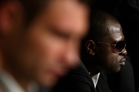 BERN, SWITZERLAND - OCTOBER 23:  Vitali Klitschko (L) and Kevin Johnson attend a press conference at the Post Finance Arena on October 23, 2009 in Bern, Switzerland. The WBC Heavyweight Championship fight between Vitali Klitschko of Ukraine and Kevin Johnson of the United States will take place at the Finance Arena on December 12, 2009 in Bern, Switzerland.  <br /><br /><span class="help">(Photo by Miguel Villagran/Bongarts/Getty Images)</span>