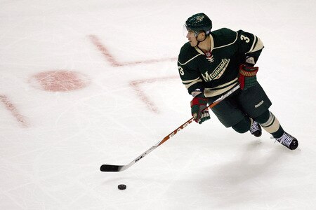 ST. LOUIS, MO. - OCTOBER 23: Marek Zidlicky #3 of the Minnesota Wild moves the puck up ice against the St. Louis Blues at the Scottrade Center on October 23, 2009 in St. Louis, Missouri.  <br /><br /><span class="help">(Photo by Dilip Vishwanat/Getty Images)</span>