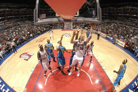 LOS ANGELES - OCTOBER 23:  Chris Kaman #35 of the Los Angeles Clippers puts up a shot during a game against the New Orleans Hornets at Staples Center on October 23, 2009 in Los Angeles, California. <br /><br /><span class="help">(Photo by Noah Graham/NBAE via Getty Images)</span>