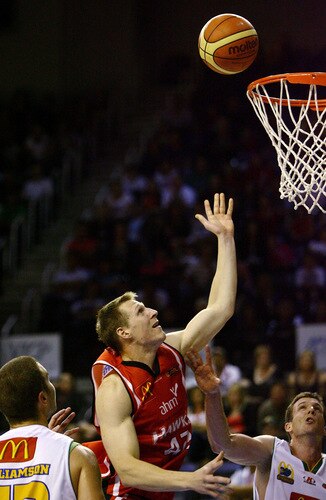 WOLLONGONG, AUSTRALIA - OCTOBER 24:  David Gruber of the Hawks shoots during the round five NBL match between the Wollongong Hawks and the Townsville Crocodiles at Wollongong Entertainment Centre on October 24, 2009 in Wollongong, Australia.  <br /><br /><span class="help">(Photo by Mark Nolan/Getty Images)</span>