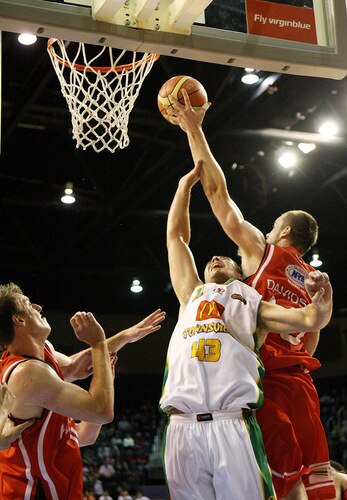 WOLLONGONG, AUSTRALIA - OCTOBER 24: Brad Williamson of Townsville is denied during the round five NBL match between the Wollongong Hawks and the Townsville Crocodiles at Wollongong Entertainment Centre on October 24, 2009 in Wollongong, Australia.  <br /><br /><span class="help">(Photo by Mark Nolan/Getty Images)</span>