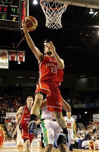 WOLLONGONG, AUSTRALIA - OCTOBER 24: Rhys Martin of the Hawks drives to the beasket during the round five NBL match between the Wollongong Hawks and the Townsville Crocodiles at Wollongong Entertainment Centre on October 24, 2009 in Wollongong, Australia.  <br /><br /><span class="help">(Photo by Mark Nolan/Getty Images)</span>
