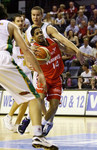 WOLLONGONG, AUSTRALIA - OCTOBER 24:  Twain McKee of the Hawks dribbles during the round five NBL match between the Wollongong Hawks and the Townsville Crocodiles at Wollongong Entertainment Centre on October 24, 2009 in Wollongong, Australia.  <br /><br /><span class="help">(Photo by Mark Nolan/Getty Images)</span>