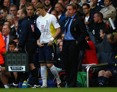 LONDON, ENGLAND - OCTOBER 24:  Harry Redknapp of Tottenham Hotspur looks on as Robbie Keane is substituted for Roman Pavlyuchenko during the Barclays Premier League match between Tottenham Hotspur and Stoke City at White Hart Lane on October 24, 2009 in London, England.  <br /><br /><span class="help">(Photo by Clive Rose/Getty Images)</span>