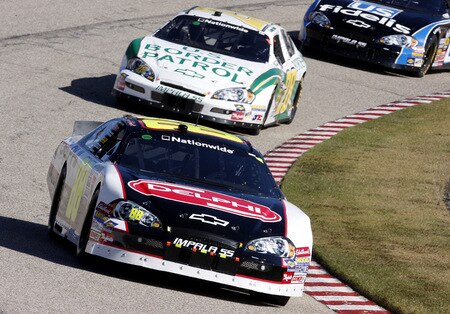 MEMPHIS, TN - OCTOBER 24:  Brad Keselowski, driver of the #88 Delphi Chevrolet leads the pack during the NASCAR Nationwide series Kroger 'On Track For Cure' 250 race at the Memphis Motorsports Park on October 24, 2009 in Memphis, Tennessee.  <br /><br /><span class="help">(Photo by John Sommers II/Getty Images)</span>
